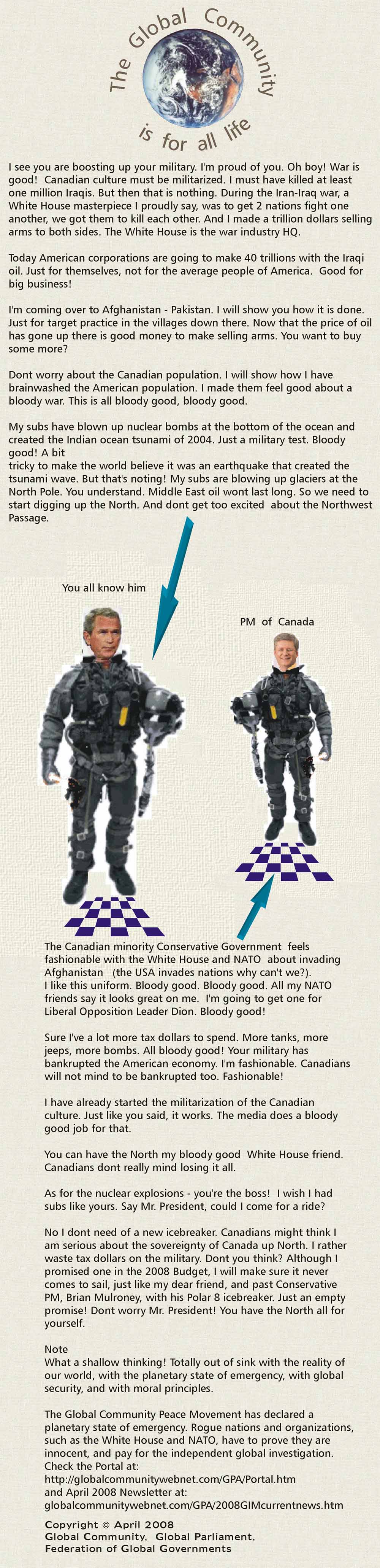 Friendly understanding between President Bush and PM Harper of Canada 